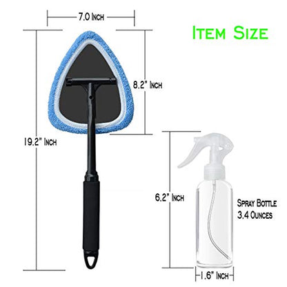 Windshield Cleaning Tool Car Window Cleaner Wand Glass Microfiber Brush With Softy Thicker Cloth 2 Times Bigger Pad, Come With Mini Spray Bottle Kit