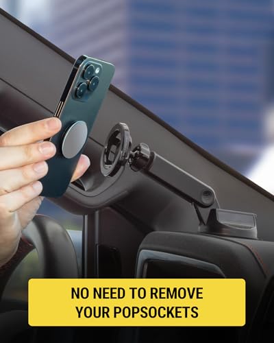 Scosche MagSafe Car Mount, Suction Cup Windshield Phone Mount/Magnetic Cell Phone Holder for Car Dashboard with Extended Arm Compatible with Popsocket, Cellphone Stand Compatible with iPhone, Samsung - size: 1 Pack, style: Window / Dash Extendo Suction