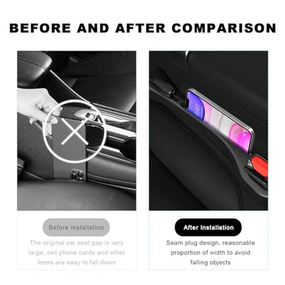 2 PCS Car Seat Gap Filler, Multifunctional Side Seat Gap Stopper Organizer with Phone Holder, Automotive Crevice Blocker Plug Between Seats Console to Prevent Dropping (Black) - color: Black