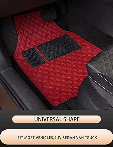 Car Floor Mats, Luxury Faux Leather Automotive Floor Mats All Weather for Cars Truck SUV (4 Pieces,Wine Red) - color: Burgundy
