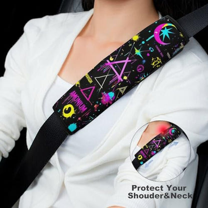 Comfortable Cushion Pad Car Shoulder Strap Harness Pad, Magical Bright Alchemical Cosmic Goth Trippy Purple Sun Moon Art Witchcraft 2PCS Car Belt Covers - color: Color857