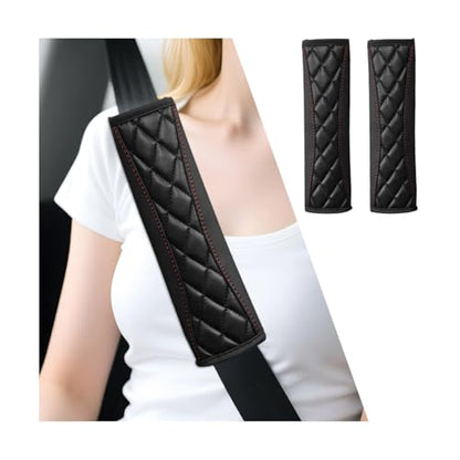 2PCS Car Seat Belt Cover, Soft Comfortable Leather Vehicle Seatbelt Shoulder Pad Cushion, Breathable Automotive Interior Seat Strap Harness Mat, Universal for RV SUV Truck (Black) - color: Black