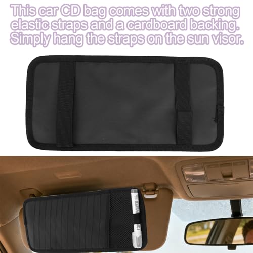 Penitue Car CD DVD Case Holder, Protective Vehicle Sun Visor Organizer with 12 Storage Sleeves Mesh Pocket & Pen Holder Protective DVD Case Visor Storage Organizer (Black)