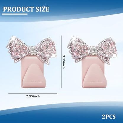 2PCS Bling Bow Car Seat Headrest Hook, Lovely Crystal Rhinestone Back Seat Storage Organizer for Handbag Purse Coat, Girly Sparkling Diamond Backseat Bag Hanger Holder, Universal Fit (Pink) - color: Pink