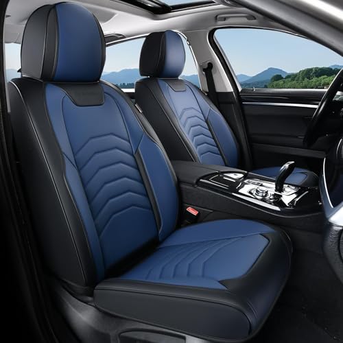 Coverado Leather Seat Covers, Car Seat Covers Front Seats, Waterproof Seat Covers for Cars, Faux Leather Automotive Seat Covers Universal Seat Covers Protector Fit for Most Cars Trucks SUV, Black&Blue - color: Black&Blue(Line), size: Front
