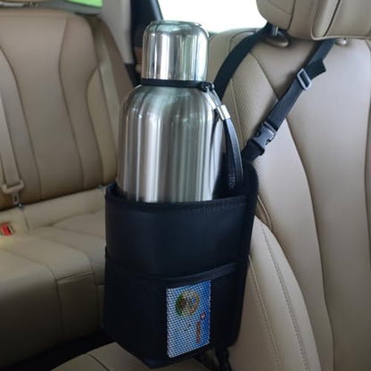Large Car Cup Holder Expander, Fits Large 24/36/40/46oz Water Bottles, Big Drinks Holder Bag- Universal Auto Vehicle for Cars, SUV & Truck RV's Golf-carts (Black) - color: Black