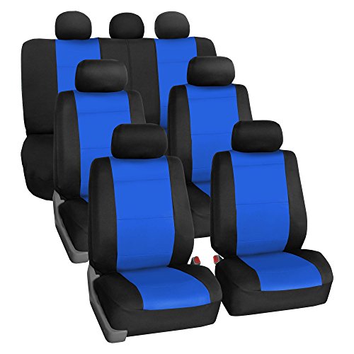 FH Group Car Seat Covers Three-Row 7 Seater Neoprene Waterproof Car Full Set Seat Covers, Airbag Ready and Split - Fit Most Car, Truck, SUVs, & Vans (Blue/Black) - color: Blue, style: 3 Row 7 Seater