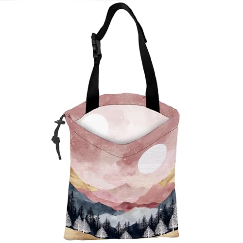 Car Trash Bag Forest Mountain Moon Landscape Car Trash Bin Leakproof Waterproof Car Trash Can for Back Seat, Foldable Car Garbage Bag with Adjustable Straps and Drawstring for Car Accessories - color: Forest Mountain Moon Landscape