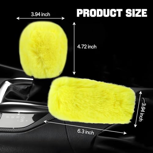 Hovom 2PCS Fluffy Car Gear Shift Knob Cover & Handbrake Cover, Soft Plush Hand Brake Handle & Gear Shift Cover for Women Girls, Universal Comfortable Warm Furry Car Accessories (Yellow) - color: Yellow