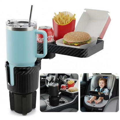 OtterVerz 11 Upgraded Car Cup Holder Tray, 3 in 1 Car Cup Holder Expander Adapter, 360° Rotating Detachable 10.5" Car Food Tray Table for Eating, Road Trip Essentials, Fits Yeti/Hydro Flask 16–46oz - size: 1 cup holder + 1 tray