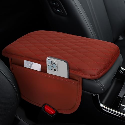 Car Center Console Cover, 12"×7.87" Waterproof Leather Auto Armrest Cover Protector with 2 Pocket, Comfortable Arm Rest Box Cushion Pad, Universal Interior Car Accessories (Wine Red) - color: Wine Red