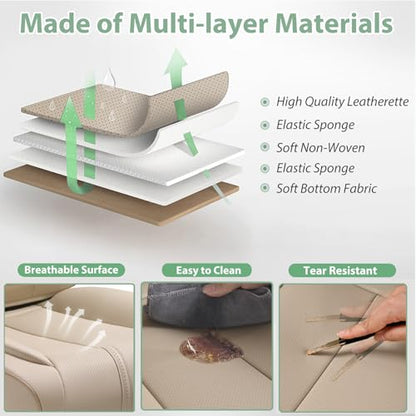 2 Pack Leather Front Car Seat Cover Bottom Only, Anti-slip Padded Seat Cushion, Full Wrap Seat Protector with Storage Function Universal Fit for Most Cars, SUV, Pick-up Trucks (Light Beige) - color: Light Beige