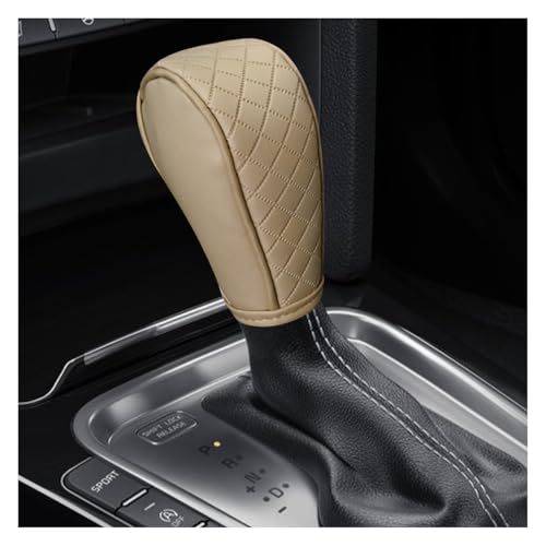Leather Car Gear Shift Knob Cover, Anti-Slip Breathable Car Shifter Lever Cover, Automatic Shift Knob Handle Protector, Universal Auto Interior Decorative Accessory for Sedan, Truck (Beige) - color: Beige