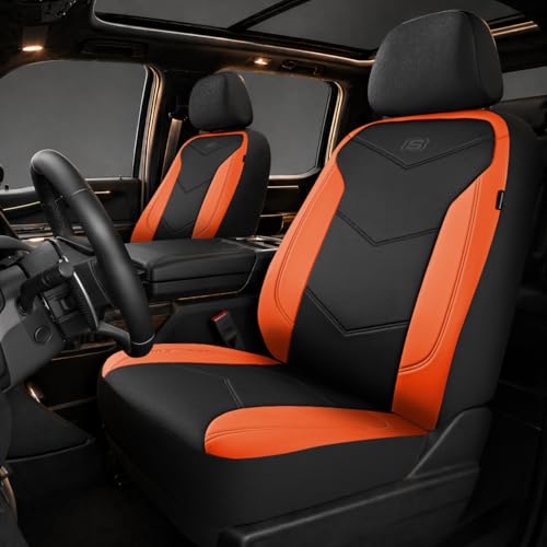 Skechers Memory Foam Seat Covers,Leather Car Seat Covers, Ultimate Comfort & Support Front Seat Covers Airbag Compatible, Automotive Universal Fit Most for SUVs, Vans, Sedans, Cars, Trucks,Orange - color: Black and Orange, size: Two Front Seats