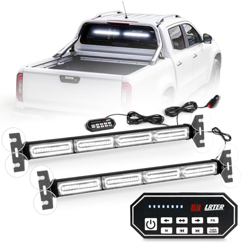 2x17.7 Emergency Traffic Advisor Strobe Lights Bar for Vehicles Trucks Safety Warning Lights w/Remote Control, Caution Lights for Construction Vehicles Trucks, White - color: #09 White