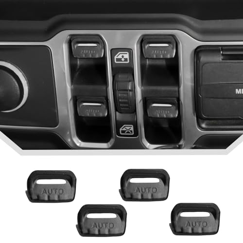 JeCar 4pcs for Jeep Wrangler Black Interior Trim Window Switch Button Cover for 2018-2024 2025+ Jeep Wrangler JL JLU Gladiator JT Interior Accessories (Aluminum Alloy) - color: Black Aluminum Alloy