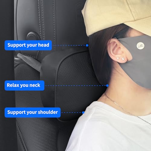 CarCarte Car Headrest Pillow, 2 Pack Car Neck Pillows for Neck Support, Super Soft Ergonomic Du-Pont Bio Cotton Head Rest Pillow for Driving Travel Pillow with Adjustable Strap (Black, Shaped Style) - color: Black1