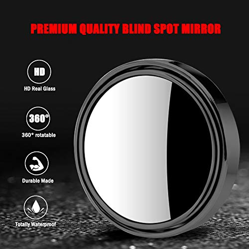 Ampper 2" Round Blind Spot Mirror, 360 Degree Adjustabe HD Glass and ABS Housing Convex Round Stick-On Mirror for Car (Black, Pack of 2)