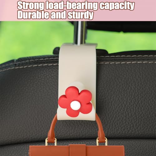 4 PCS Car Headrest Hook, Multifunctional Flower Vehicle Seat Back Storage Hook, Cute Automotive Seatback Organizer Hanger for Purse Grocery Bag Handbag, Universal Fit (Beige/Red) - color: Beige/Red