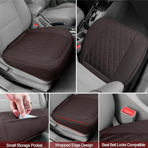 BEITK 1 Pack Leather Front Car Seat Cover Bottom Car Seat, Anti-Slip and Full Wrap Driver Car Seat Protectors, Luxury Waterproof Bottom Auto Seat Cushion Pad Mat for Most Vehicles(Coffee) - color: coffee-1pcs