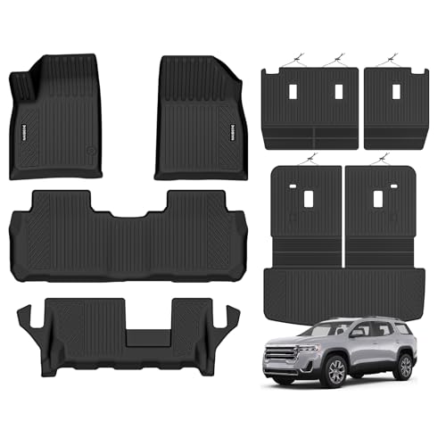 Naibeve Floor Mats for 2017-2023 GMC Acadia 7 Seats Bench Seats - All Weather for GMC Acadia Floor Mats Cargo Mat 2nd & 3rd Row Backrest Mats - size: 18)Acadia 7 Seats|2017-2023