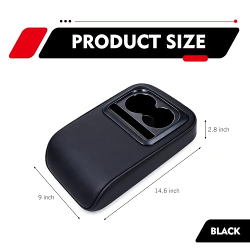 Car Middle Center Console Cover with Cup Holder, Leather Car Armrest Cover, Multi-functional Armrest Storage Pad, Universal for Most Vehicles (Black) - color: Black