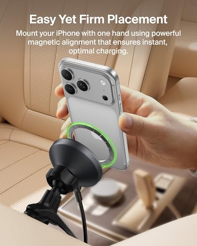 Belkin Wireless Car Charger, Magnetic Car Vent Mount w/ 3.3ft USB C Cable, Qi2 MagSafe Compatible Fast Charging iPhone Charger for iPhone 17, Galaxy S26, Pixel 10, & More - Travel Accessories - Black - style: Vent Mount