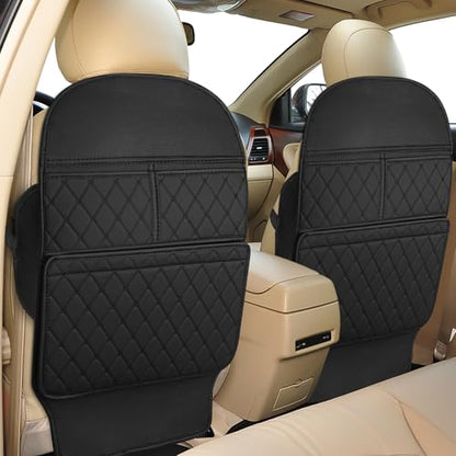 Seat Back Protector - Leather Kick Mat with Storage Pockets, Front & Back Seat Cover for Kids -Large Capacity Car Seat Organizers and Storage for Child, Splashproof & Easy Clean