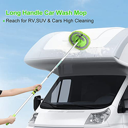 62'' Car Wash Brush with Long Handle Chenille Microfiber Car Wash Mop Mitt Kit Scratch-Free Car Cleaning Brush Care Kits with Replacement Head Supplies for Cars RV Truck Boat - color: Green