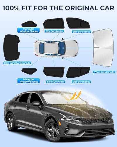 for KIA K5 2021-2024 Car Window Shades, 8pcs Privacy Sun Shade Set for Front Windshield Side and Rear Windows, Full Window Covers Keeps Vehicle Cool for Camping Napping - size: fit for KIA K5 2021-2024