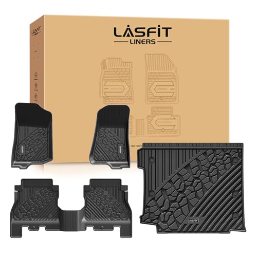LASFIT Floor Mats & Trunk Mat for Jeep Wrangler JL 2018-2025 2026 4 Door Cargo with SUBWOOFER, All Weather TPE Custom Cargo Mat Fit for Flat Load Floor Gas Type (Not for JK/Not PHEV/Not 2-Door) - style: Wrangler JL 18-26 (with Subwoofer)