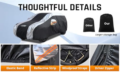 SUV Car Cover Waterproof All Weather Protection with Silver Stripe Design,Universal Fit Toyota RAV4, Honda CRV, Tesla Model Y, Audi Q5, Nissan Rogue, Mazda CX-5, Kia Sorento,Hyundai Sante Fe - size: 2-S3 Fit SUV Length 182-190 inch