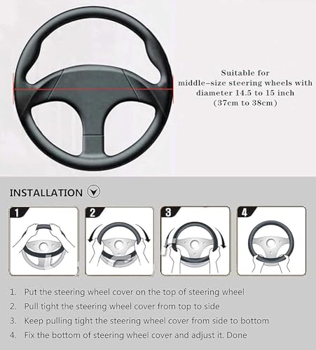LABBYWAY Microfiber Leather Steering Wheel Cover, Universal 14.5-15 Inch,Anti Slip,Heavy Duty, Thick,Soft,Breathable Car Interior Accessories for Men Women (Black with Red line) - color: Black with Red Line