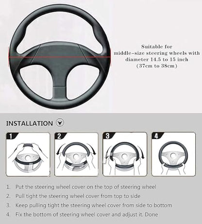 LABBYWAY Microfiber Leather Steering Wheel Cover, Universal 14.5-15 Inch Steering Wheel Anti Slip Car Interior Accessories for Men Women (Black with White Line) - color: Black with White Line
