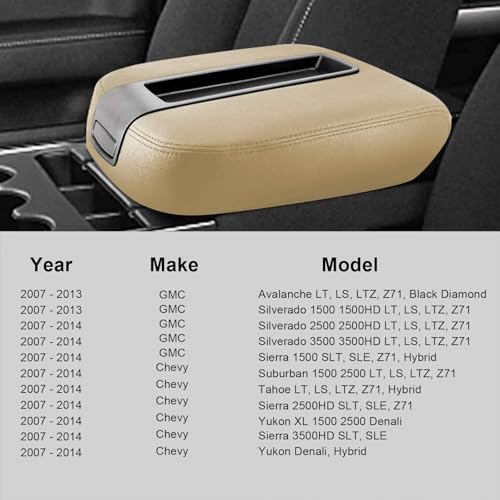 GXARTS Console Lid Armrest Cover Beige Compatible with Chevy Avalanche Suburban Tahoe Silverado GMC Yukon Yukon XL Sierra 2007 2008 209 2010 2011 2012 2013 2014 - color: Tan