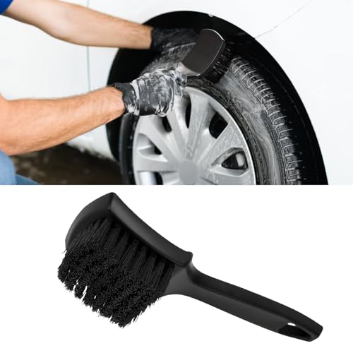Carpet Cleaning Brush, Car Cleaning Brush, Tire Brush Wheel Cleaner, Universal Soft Bristle Car Wash Brush Short Handle Tire Cleaner Car Accessories for Car Interior Exterior and Home - color: Black