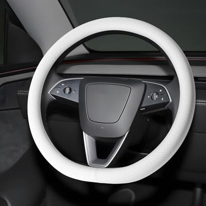 Microfiber Leather Universal 14.5-15 inch Steering Wheel Cover,Easy to Install Non-Slip Breathable Steering Wheel Protector White - color: White