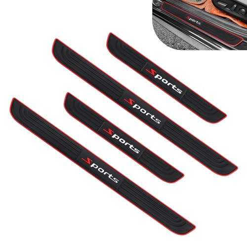 4PCS Car Door Sill Protector, Anti-Scratch Door Edge Guards Protector, Rubber Car Door Sills Scratch Protection, Universal Auto Threshold Pedal Edge Protector Strip (Sport, Width 1.69") - color: Black Red-Sport, size: width 1.69"
