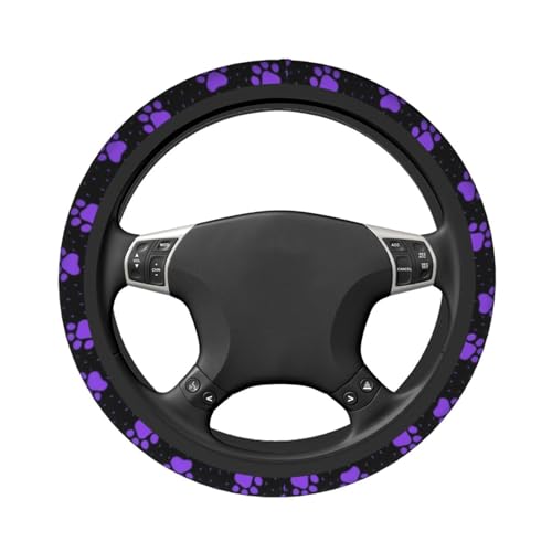 Purple Paw Print Steering Wheel Cover Dog Paw Print Steering Wheel Cover Anti-Slip Breathable Universal for 15 Inch Car with 2 Pieces Car Coasters Suitable for Men Women - color: Purple Paw Print1
