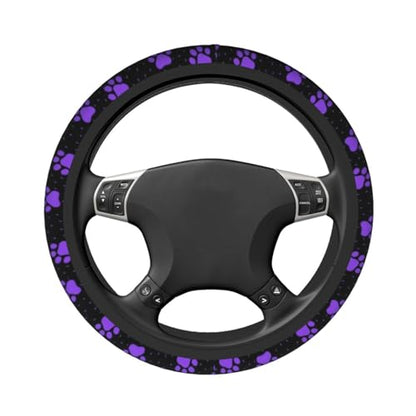 Purple Paw Print Steering Wheel Cover Dog Paw Print Steering Wheel Cover Anti-Slip Breathable Universal for 15 Inch Car with 2 Pieces Car Coasters Suitable for Men Women - color: Purple Paw Print1
