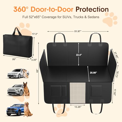 Dog Car Seat Cover for Back Seat, 52"x65" Waterproof Hard-Bottom Hammock with Side Flaps, Heavy-Duty 450lbs, Non-Slip & Scratch-Proof PU Leather Protector for SUV, Truck & Sedan Brown - color: Brown