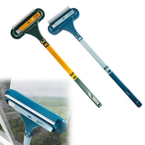 Window Screen Cleaning Brush,2 in 1 Window Screen Cleaner Tool with Squeegee,Mesh Screen Cleaner,Multi-Purpose Cleaning Brush for Patio, Door, Porch Screens (Blue and Yellow) - color: Blue and Yellow