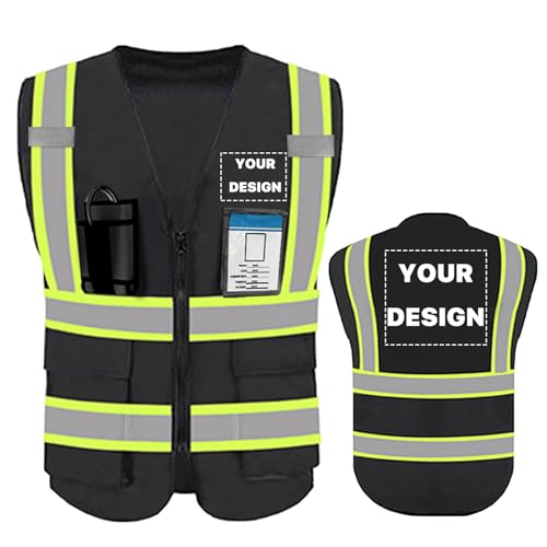 High Visibility Reflective Safety Vest with Pockets Custom Your Logo Safety Workwear - color: A Black Green Webbing, size: 4X-Large