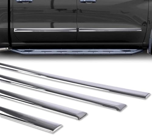 PIT66 Side Door Body Molding Trims 4 Pcs Compatible with Chevy Silverado 1500 Crew Cab 2500/3500 Crew Cab 2014-2018, Fit GMC Sierra 1500 2500 3500 Crew Cab 2014-2018 Chrome