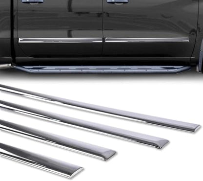 PIT66 Side Door Body Molding Trims 4 Pcs Compatible with Chevy Silverado 1500 Crew Cab 2500/3500 Crew Cab 2014-2018, Fit GMC Sierra 1500 2500 3500 Crew Cab 2014-2018 Chrome