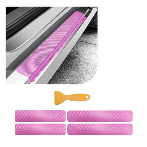Dickno 4 PCS Car Door Sill Protector, 3D Carbon Fiber Auto Door Entry Edge Guard Protection Trim, Anti-Scratch Threshold Cover Strips, Sill Protection Sticker for Car SUV Truck (Pink) - color: 3D Pink