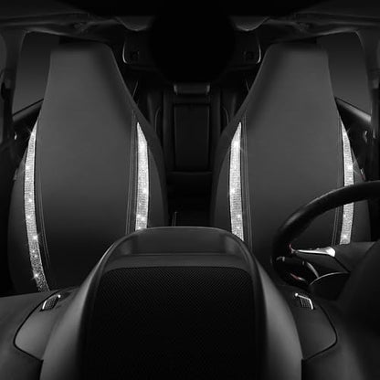 CAR PASS Leather Car Seat Covers Front Two Tesla Model 3 Model Y, Bling Waterproof Universal fit High Back Bucket Diamond Shining Glitter Crystal Sparkle, Truck SUV Cute Women Girl, Silver Rhinestone - color: Silver Rhinestone, size: Two Front Seats