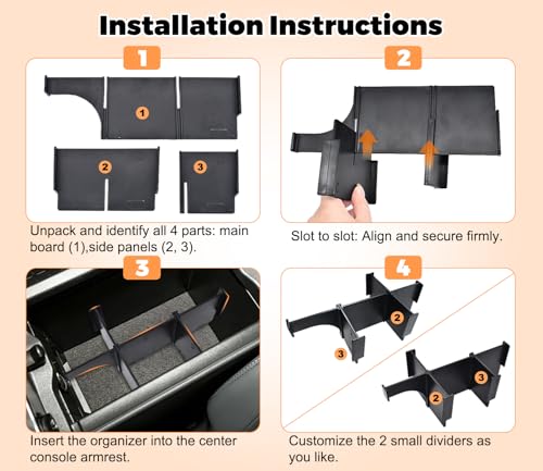 GZSH 3PCS Center Console Organizer for Toyota RAV4 2026+ Accessories (LE/SE/XLE/Woodland/XSE) Center Console Organizer Center Console Pad and Removable Center Console Divider for Toyota RAV4 2026+