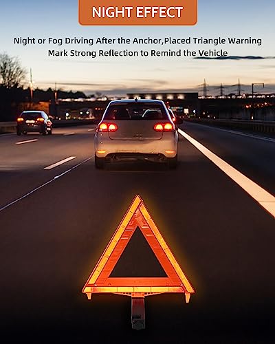 Noone Safety Triangles DOT Approved, 3 Pack Foldable Warning Reflective Triangles, US FMVSS 571 125 with Carrying Case, Heavy Base Emergency Roadside Triangles