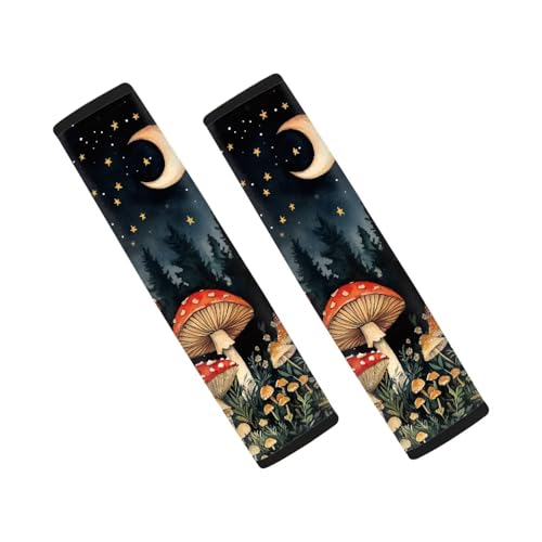 UNICEU Moon Star Mushroom Print Auto Seat Belt Pads 2 Piece Decoration Car Accessory Soft Universal Fit Automotive Shoulder Strap for Most Vehicle - color: Moon Star Mushroom